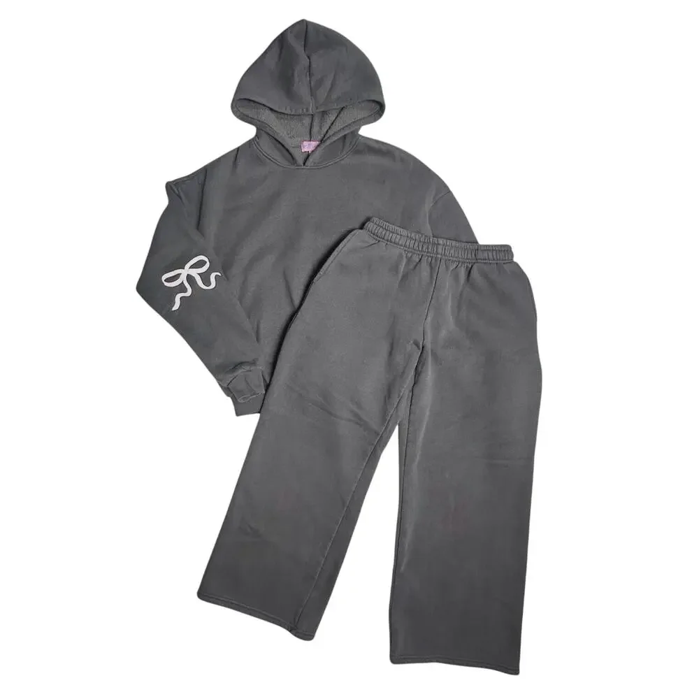 Edikted | Women | Bonney Bow Detail Gray Oversized Hoodie Matching Set | Small